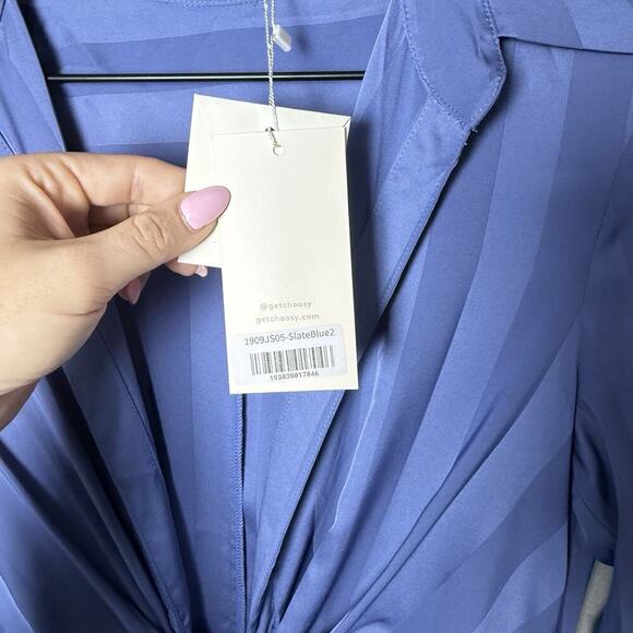 Choosy Lafayette Womens Blue Striped Jumpsuit Pockets Front Tie Comfort Size 2 - Picture 7 of 13